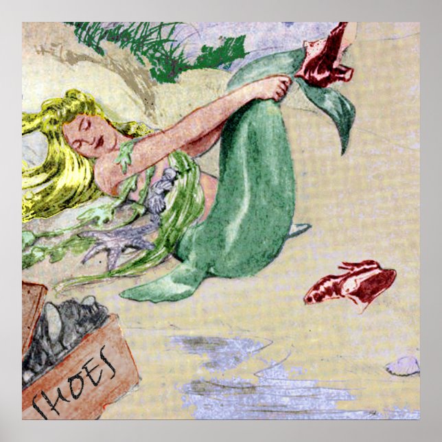 Vintage Mermaid Poster Wall Art (Front)