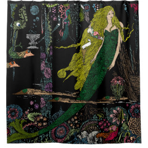 Vintage Mermaid Print Hand Coloured No Border