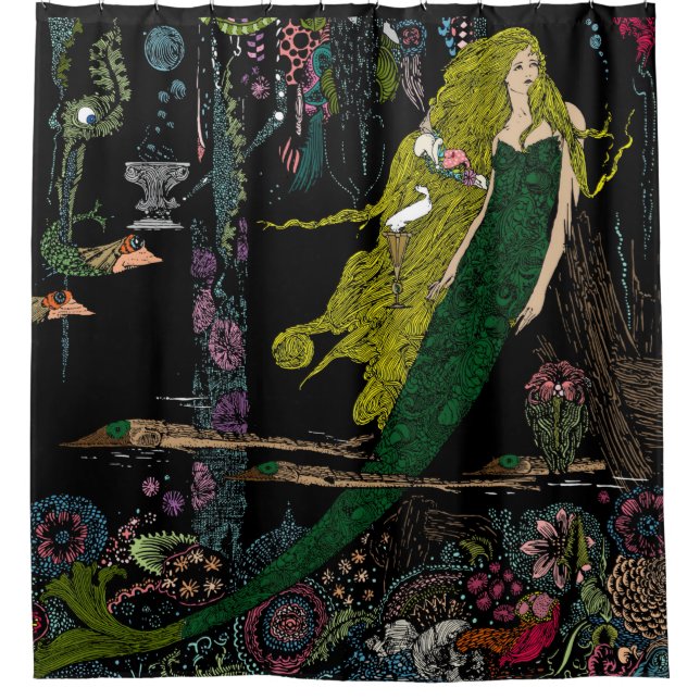 Vintage Mermaid Print Hand Coloured No Border (Front)