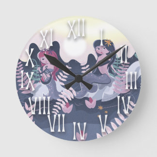 Vintage Mermaid Print Round Clock
