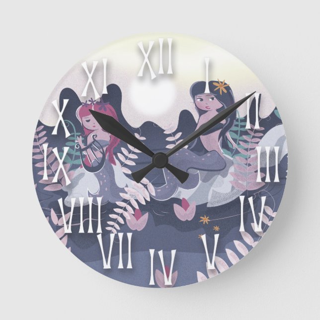 Vintage Mermaid Print Round Clock (Front)