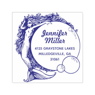 Vintage Mermaid Return Address Stamp Self Inking