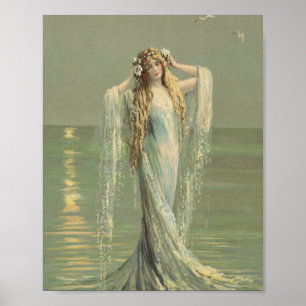 Vintage Mermaid Sea Nymph Poster Wall Art Antique