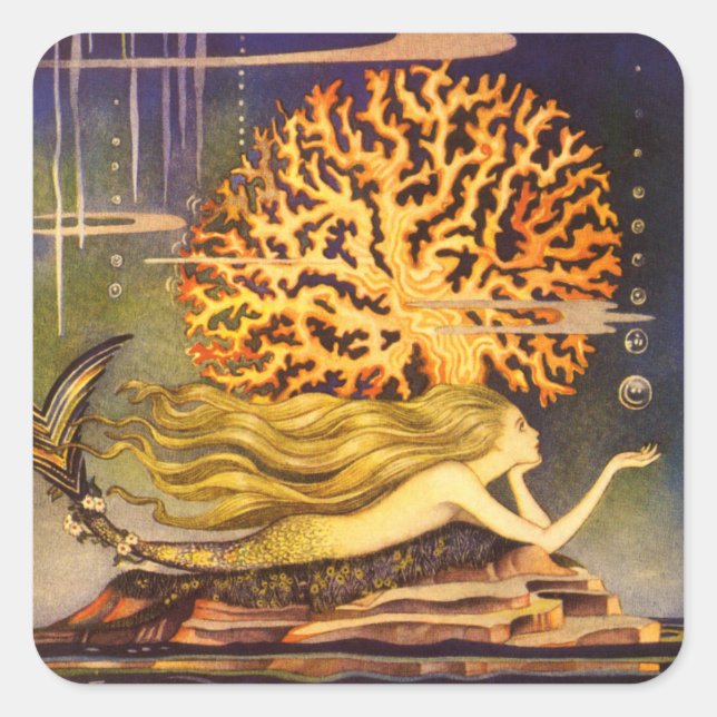 Vintage Mermaid Square Sticker (Front)