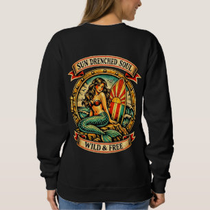 Vintage Mermaid Tattoo Art Sun Drenche, for women Sweatshirt