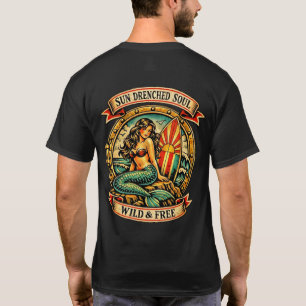 Vintage Mermaid Tattoo Art Sun Drenched Soul Wild  T-Shirt
