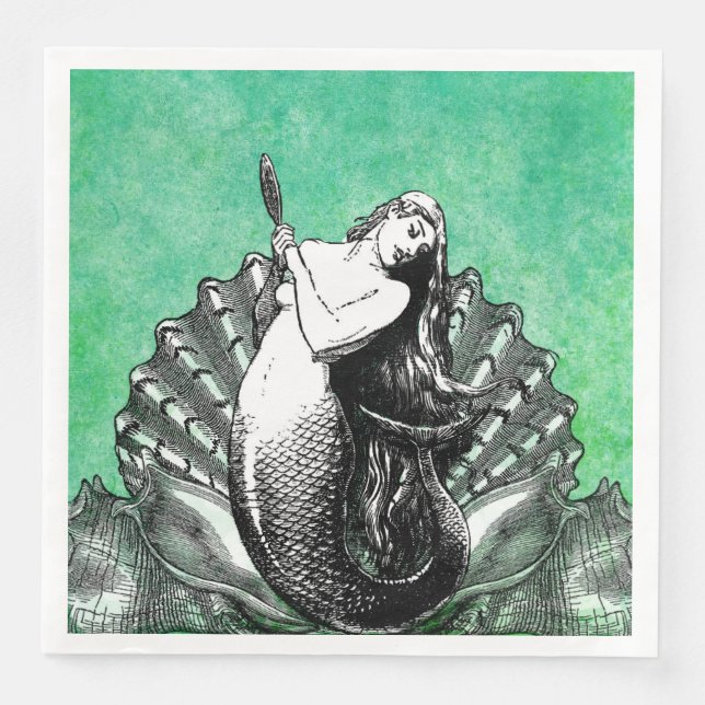Vintage Mermaid with Seashells Napkin (Front)