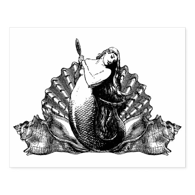 Vintage Mermaid with Seashells Rubber Stamp (Imprint)