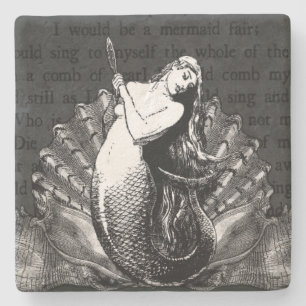 Vintage Mermaid with Seashells Stone Coaster