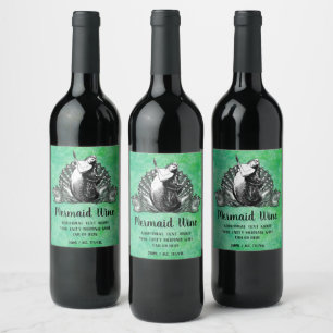 Vintage Mermaid with Seashells Wine Label