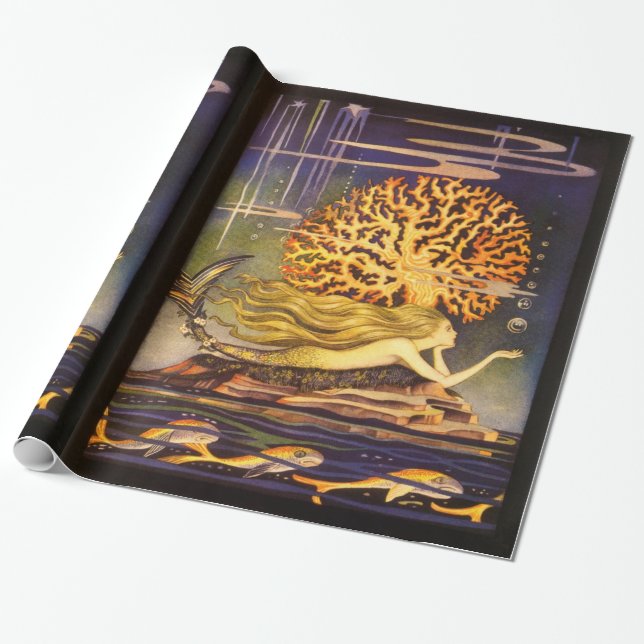 Vintage Mermaid Wrapping Paper (Unrolled)
