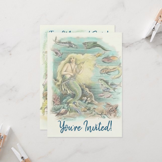 Vintage Mermaids Under the Sea Party  Invitation (Front/Back In Situ)