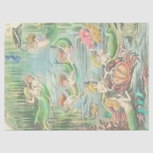Vintage Mermaids with Crab and Fish Nautical Tissue Paper