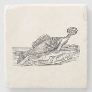Vintage Merman Mermaid Sea Creature Monster Retro Stone Coaster