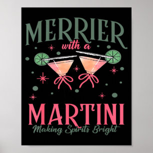 Vintage Merrier With A Martini Tail Santa Claus Xm Poster