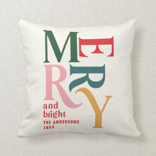 Vintage merry and bright colourful folded Chritsma Throw Pillow