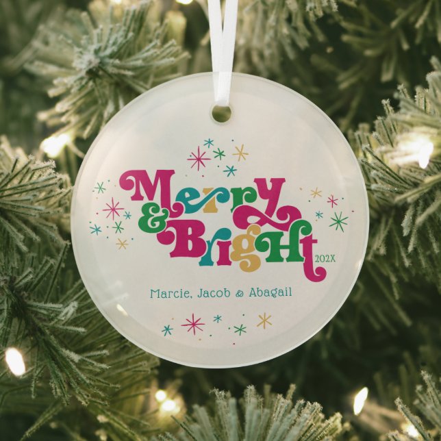 Vintage Merry & Bright Colourful Glass Ornament (Insitu)