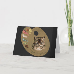 Vintage Merry Christmas and Happy New Year Cat Holiday Card