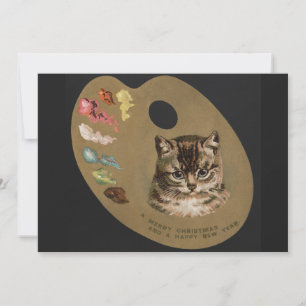Vintage Merry Christmas and Happy New Year Cat Holiday Card