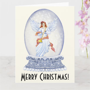Vintage Merry Christmas Angel Sparkling Snowglobe Card
