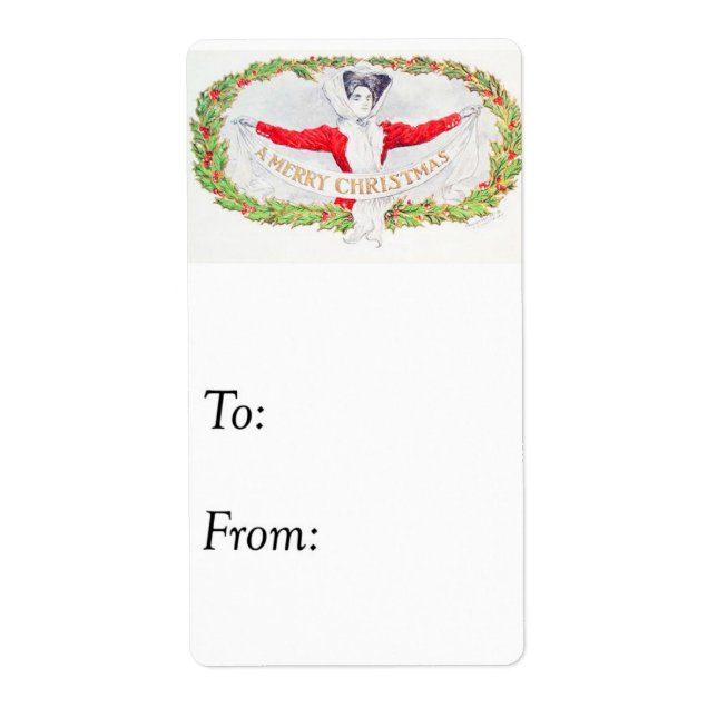 Vintage Merry Christmas Banner Gift Tag (Front)