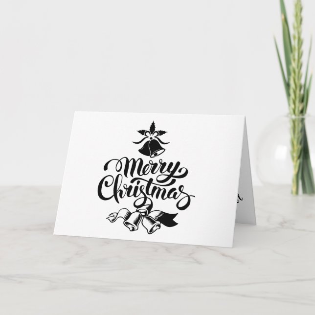 Vintage Merry Christmas Bells Folded Holiday Card (Front)