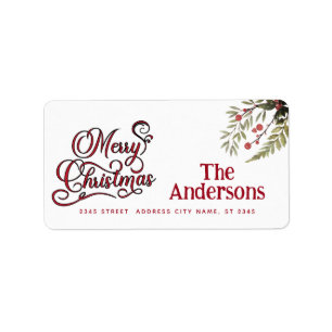 Vintage Merry Christmas botanical holly  Label