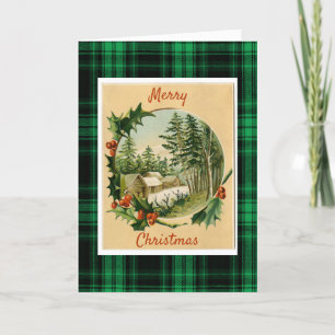 Vintage Merry Christmas Cabin In The Woods Holiday Card