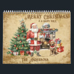 Vintage Merry Christmas Calendar<br><div class="desc">Customize, personalize and gift to your family and friends a timeless and classic vintage Merry Christmas calendar. The front page features a with gorgeous Christmas scene featuring Santa Claus holding a present, standing by a beautiful Christmas tree, a beautifully decorated fireplace in the background with a house in the wood...</div>