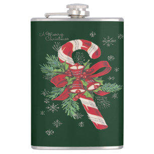 Vintage Merry Christmas Candy Cane Hip Flask