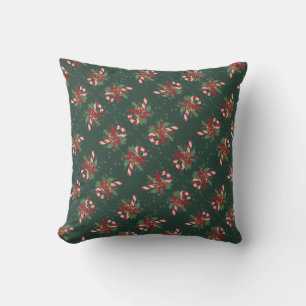 Vintage Merry Christmas Candy Cane Throw Pillow