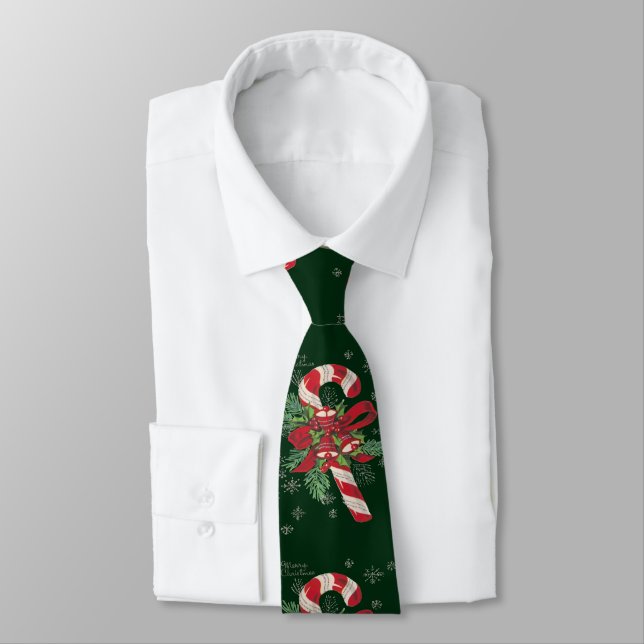 Vintage Merry Christmas Candy Cane Tie (Tied)