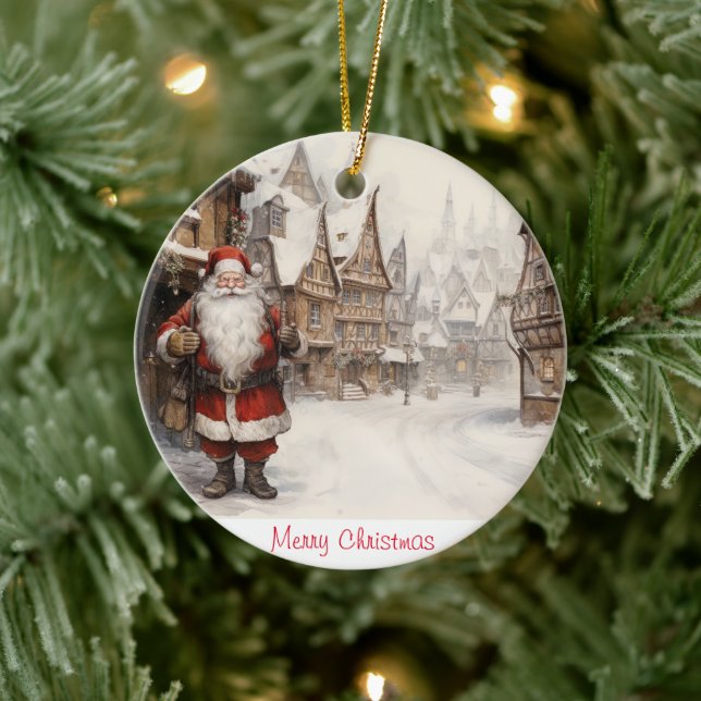 Vintage Merry Christmas Ceramic Ornament (Tree)