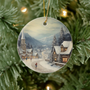 Vintage Merry Christmas Ceramic Ornament