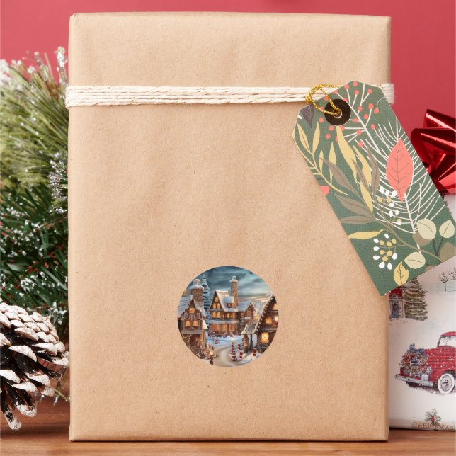 Vintage Merry Christmas Classic Round Sticker (Holiday)