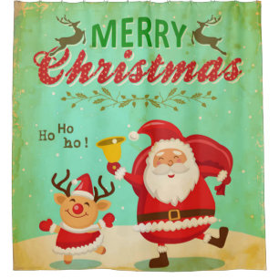 Vintage Merry Christmas Dancing Santa and Reindeer