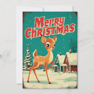 Vintage Merry Christmas Deer Art Holiday Card