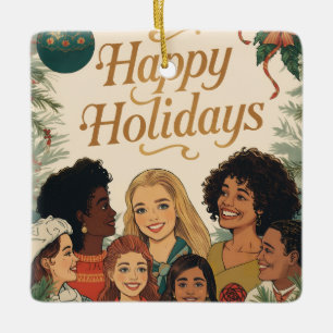 Vintage Merry Christmas Family New Year Message Ceramic Ornament