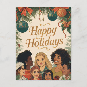 Vintage Merry Christmas Family New Year Message Holiday Postcard