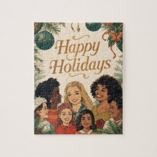 Vintage Merry Christmas Family New Year Message Jigsaw Puzzle