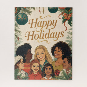 Vintage Merry Christmas Family New Year Message Jigsaw Puzzle