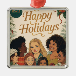 Vintage Merry Christmas Family New Year Message Metal Ornament