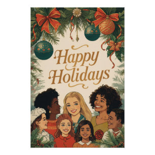Vintage Merry Christmas Family New Year Message Poster