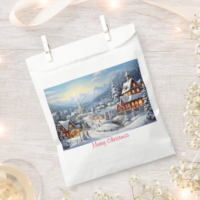 Vintage Merry Christmas Favour Bag (Clipped)