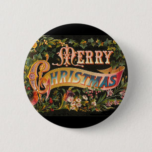Vintage Merry Christmas Flower Design 2 Inch Round Button