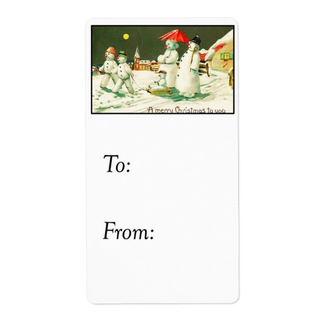 Vintage Merry Christmas From Snow Family Gift Tag (Front)