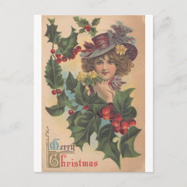 Vintage Merry Christmas Gibson Girl Postcard (Front)
