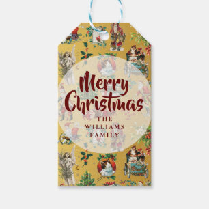 Vintage Merry Christmas Gold Family Name Gift Tags