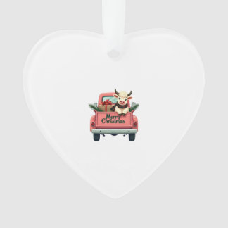 Vintage Merry Christmas Highland Cow in Pink Farm 