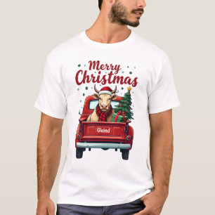 Vintage Merry Christmas Highland Cow Red Truck Hol T-Shirt